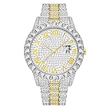  Hip Hop Diamant Montre Homme Bling Bling Iced Out Wacth Luxe Rond Strass Cristal CZ Pierre Analogique Quartz Montre Rappeur Accessoires Argent/Or/Or Rose