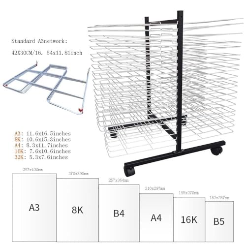 Rolling Steel Art Suszarka z kółkami 8K Obraz olejny Sto Półka Wszechstronny wieszak na ubrania na zajęcia plastyczne i projekty szkolne