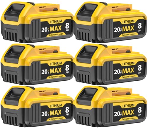 Image of YAYETUR 6 Packs 8000mAh DCB206 Replacement for Dewalt 20V Max Battery Lithium ion Compatible with Dewalt Battery DCB206 DCB201 DCB203 DCB207 DCB205 DCB204 Series Power Tools