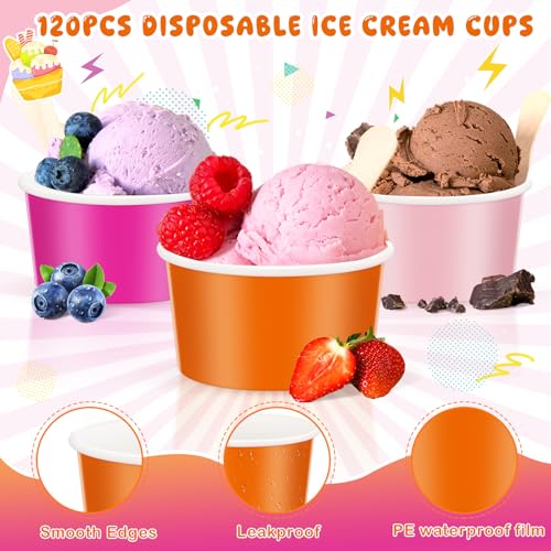 Image of Mimorou 120 Pcs 3 oz Paper Cups Disposable Ice Cream Cups Mini Paper Snack Bowls Bulk Small Frozen Yogurt Bowls for Kids Snack Mousse Pudding Candy Yogurt Craft Supplies Sunrises Bachelorette Party