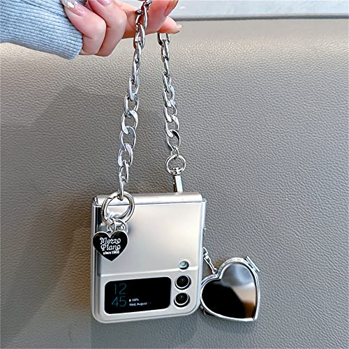 Coque Samsung Galaxy Z Flip 3 antichoc avec miroir cœur et chaîne de transport