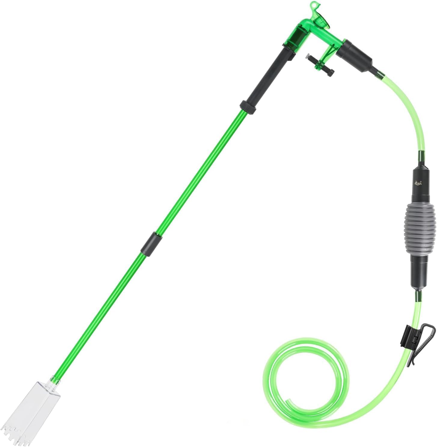 AQQA Limpiador de sifón para acuario, limpiador de fondo, 3 en 1, con tubo de extensión retráctil y fijación al acuario, cambio manual de agua y limpieza de arena