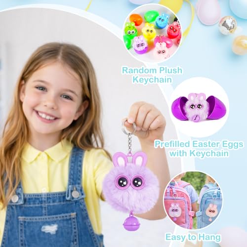 Kederwa 24 Pack Prefilled Easter Eggs with Bunny Keychains for Kids