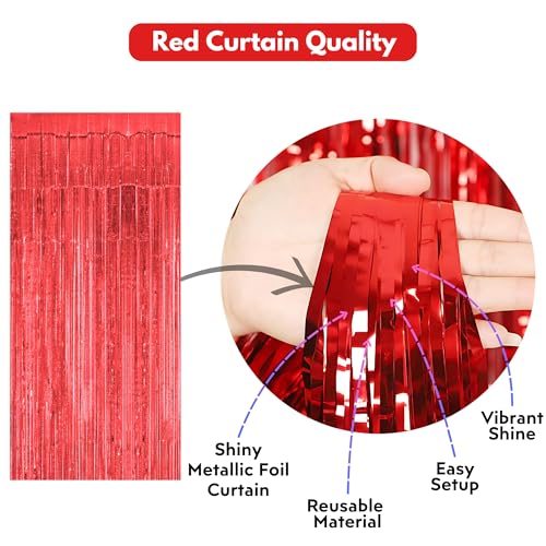 Image of 4 Pcs Foil Curtain Happy Birthday Decoration Kit Red for Anniversary Baby Shower Boys Girls Kids Party Pack Items Set Combo Aluminium Metallic Foil Fringe Shimmer Backdrop