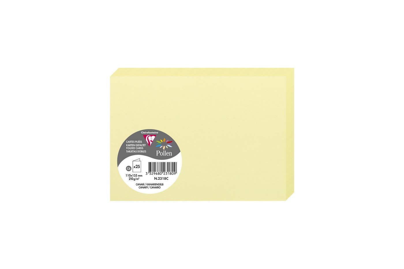 Clairefontaine 2318C - Pack of 25 Double Cards - Format C6 11x15,5cm - 210gsm Canary - Invitation Correspondence Boards - Pollen range - Smooth Premium Paper