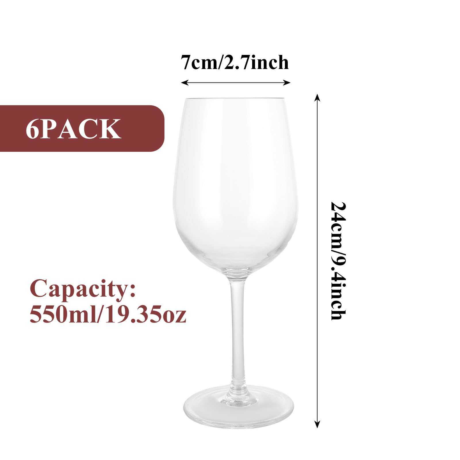 Oungy Set of 6 Large Plastic Wine Glasses, 550ml Unbreakable Plastic Wine Glasses Reusable - Image 2