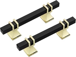 Rergy 10 Pack 3 Inch Black and Gold Cabinet Handles, Solid Zinc Alloy