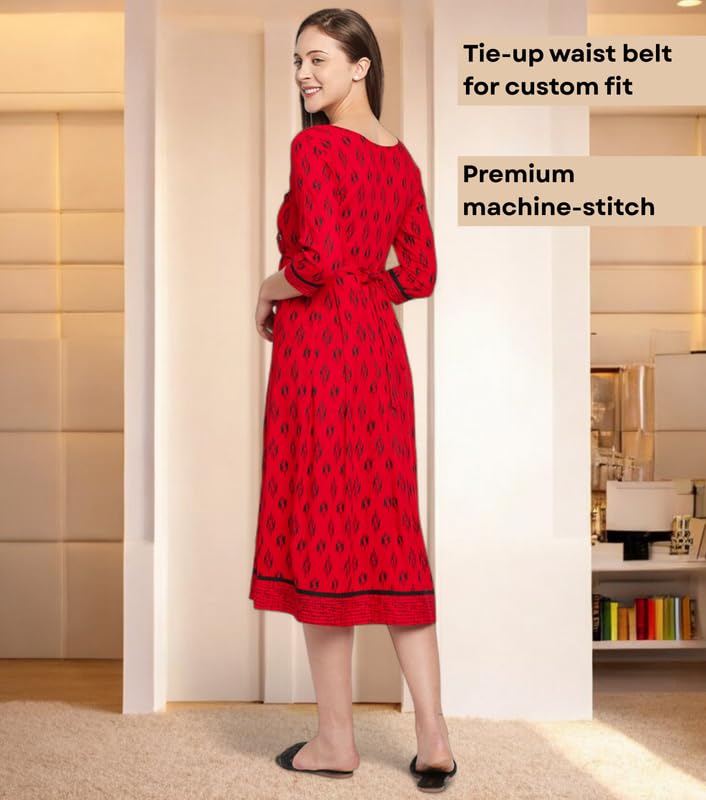 Image of DUMMY SHAPE Feeding Kurtis for Women Cotton Rayon | Printed Pregnancy Flare Kurta with Nursing Zippers to Pre & Post Partum | Maternity Dresses | Gifts for Pregnant Woman