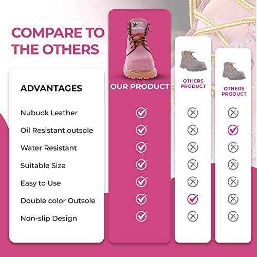 Safety Girl Women’s Work Boots I Soft Toe Work Boot I Waterproof Boots I Oil & Slip Resistance I Premium Nubuck Leather I Lightweight And Super Comfortable I Leather, 5M Light Pink #TOP6