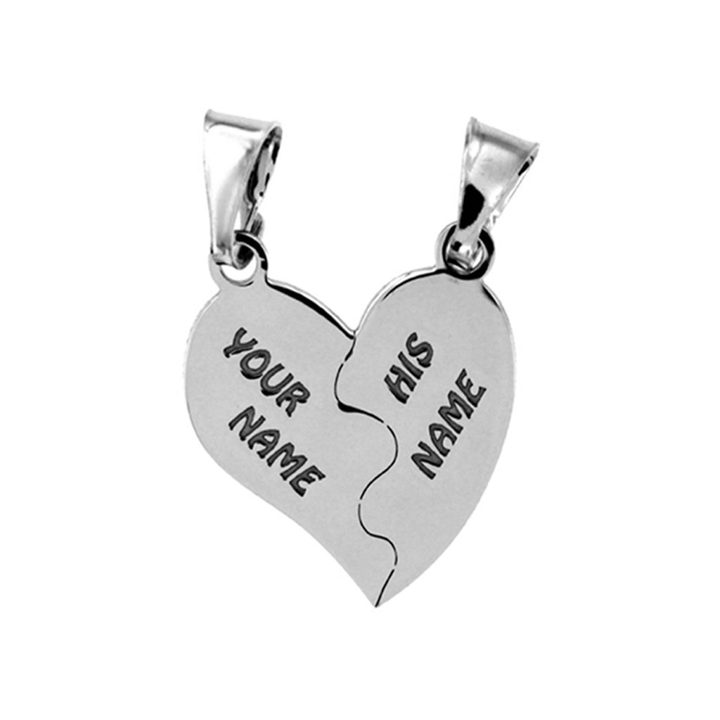 Cuore che si divide in due ciondolini a forma di mezzo cuore, in argento 925 rodiato, sia per collana che per bracciale. Incisione gratuita.