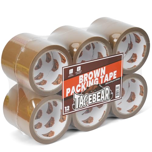 TAPEBEAR 12 Rollen Paketklebeband Packband Braun Paketbänder 48mm x 50m, Verpackungsklebeband Paketband 2.0mil Dick für Pakete und Karton Versand, Umzug, Lagerung