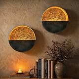 NativeSkins Eclipse Metal Wall Candle Sconces Set of Two Wall Candle Holders - Set of 2 Handcrafted Decorative Tea Light Sconce for Living Room Decor Gold Tea Holder