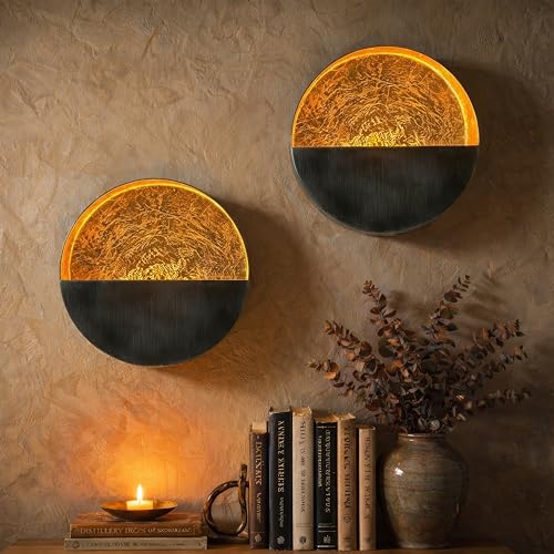 NativeSkins Eclipse Metal Wall Candle Holder Sconce Decoration - Set of Two Handcrafted Decorative Tea Light Wall Sconces for Living Room, Bathroom, Dining Room Gold Tea Candle Holder