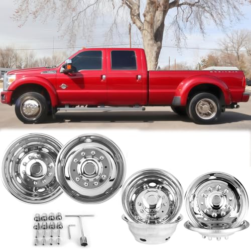 VICOJETOR 4pcs 19.5" 10 Lug Hubcaps Polished Stainless Steel Dually