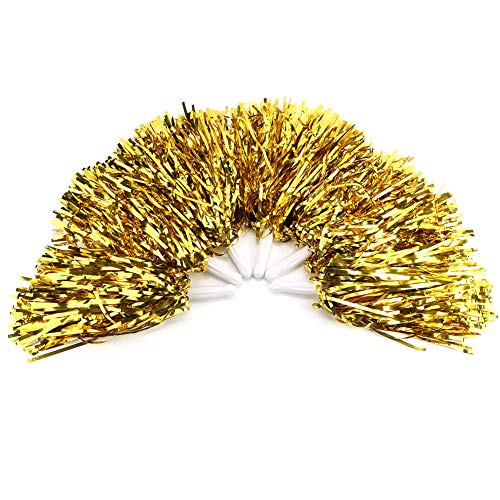 6Pcs Cheerleading Pom Poms, Metallic Foil Chear Poms, Sports Pompoms for TeamSports Dance Cheering Kids Adults (Gold)