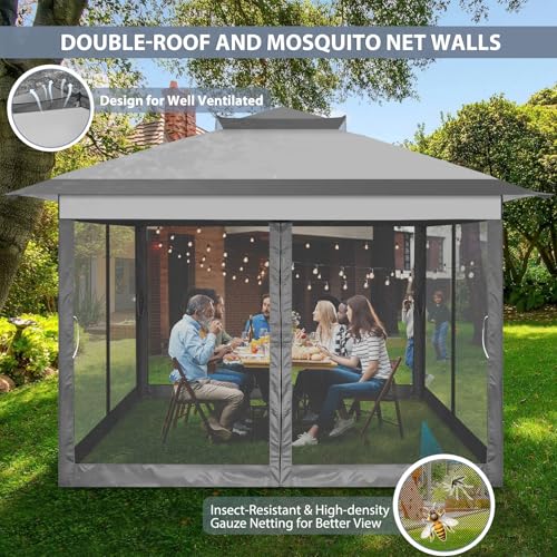 Image of COBIZI Pop Up Gazebo 12x12 Canopy Tent, Outdoor Screened Gazebo Shelter with Mosquito Net,Carpas para Patio, Shade for Lawn, Garden, Backyard and Deck, Gray(Upgraded 2.0)