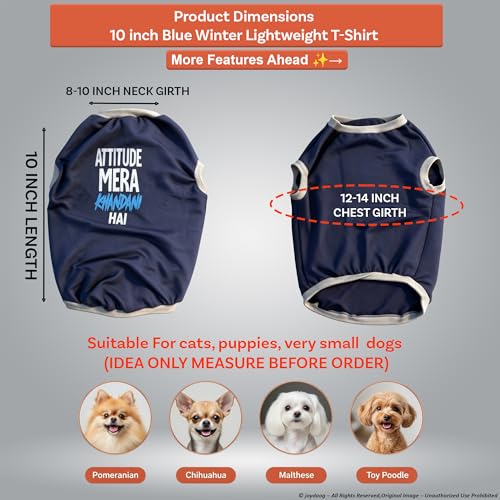 Image of JoyDaog Cozy Dog Winter Coat Navy Blue Color 10 Inch (XXS)- inchAttitude Mera Khandani Hai inch Printed Soft Cotton Trendy Apparel for Cat, Kittens, Puppy & Toy Breeds I Indoor & Outdoor