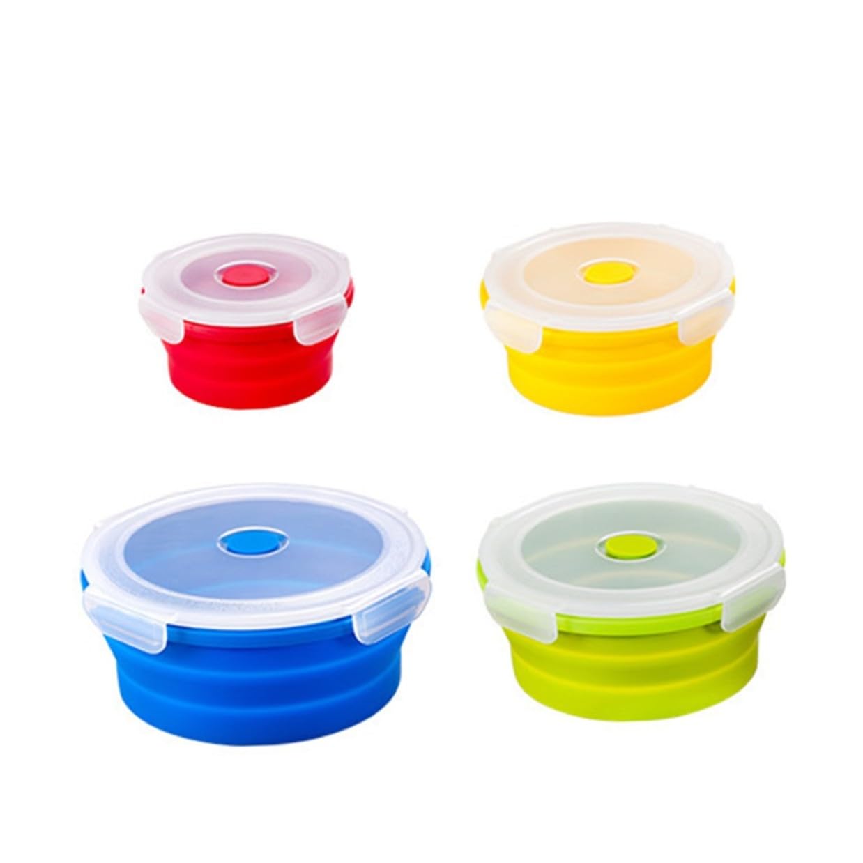 Set 4 Pezzi Contenitori Alimentari in Silicone Pieghevole 400-1200ml Lunch Box Tondo Sicuro Microonde per Pranzo All'aperto e Campeggio Colore Casuale