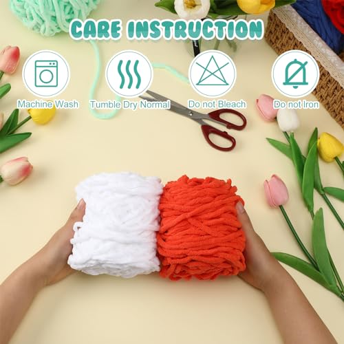 Image of Buryeah 12 Pack Chunky Chenille Yarn for Crocheting Soft Thick Fluffy Yarn for Hand Knitting Bulky Velvet Blanket Plush for Weaving DIY Crafts Each 3.5 oz 55 Yards (Chic Colors)