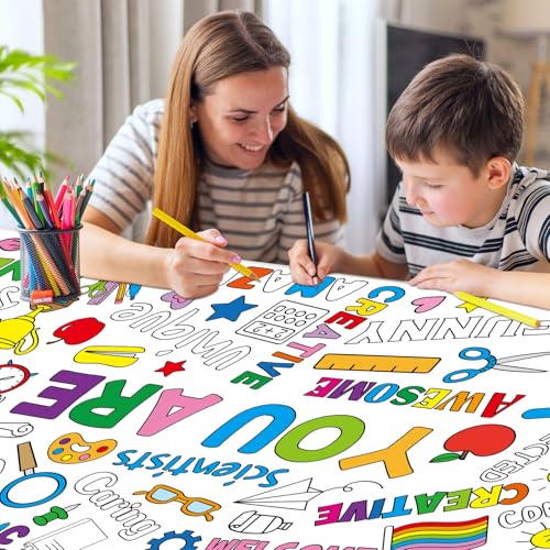 Image of Motivational Large Coloring Poster for Kids 30 x 72 Inch, Giant Positive Affirmations Coloring Paper Tablecloth Sheets, Color-in Activities Games for Kids Classroom Home Birthday Party Supplies