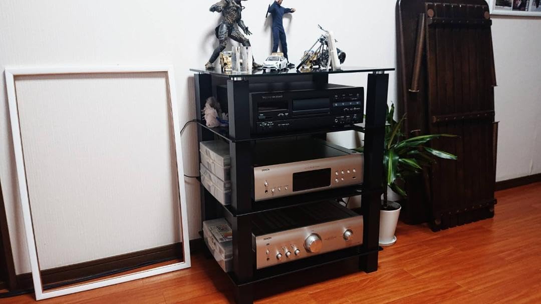 4段オーディオラック シェルフ 強化ガラス オープンタイプ ブラック