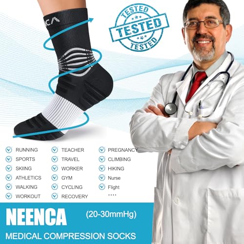 Image of NEENCA Professional Compression Socks for Women Men Circulation, 20-30 mmHg | Medical Ankle Socks, for Pain Relief, Plantar Fasciitis, Swelling, Neuropathy, Nurses, Travel, Pregnancy, Flight, Daily Wear