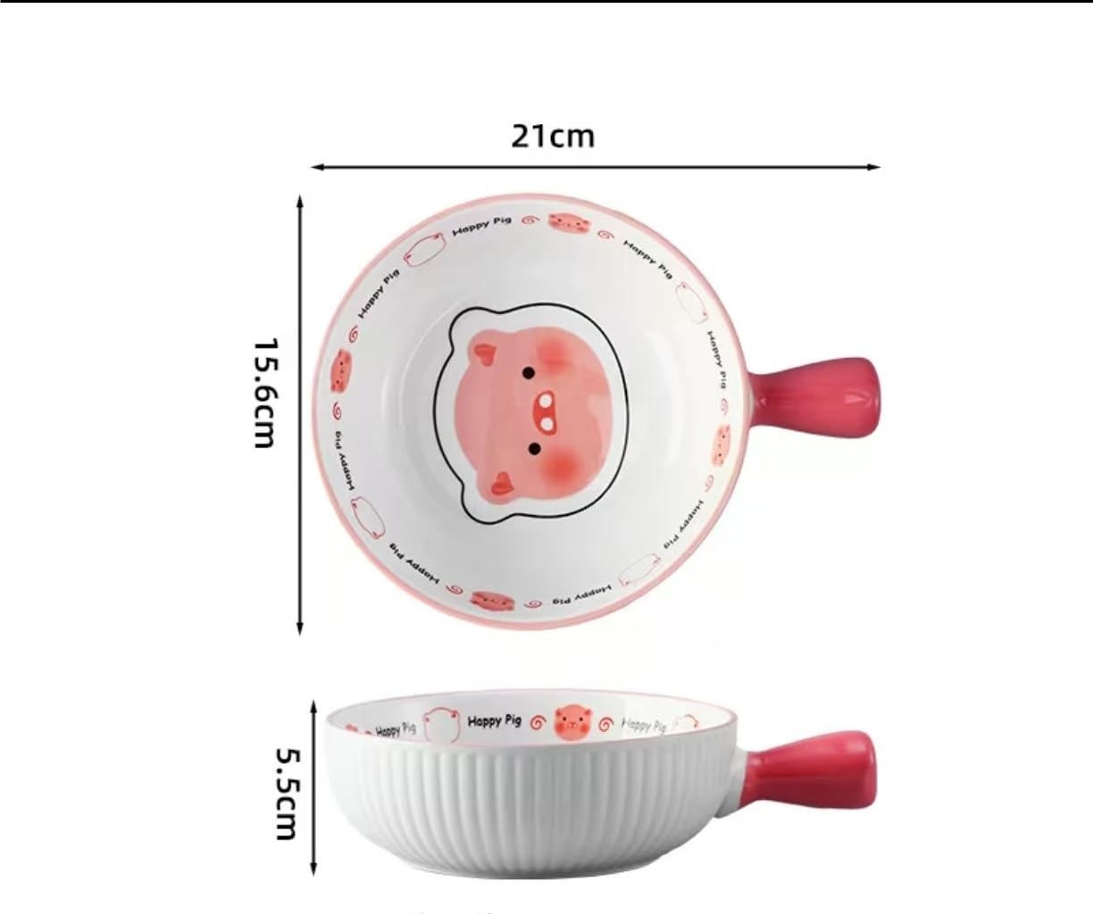 Cuenco de fideos instantáneos con bonito cerdo de dibujos animados, vajilla de cerámica de alta apariencia for cocina casera, disponible individual o en juego(A set)