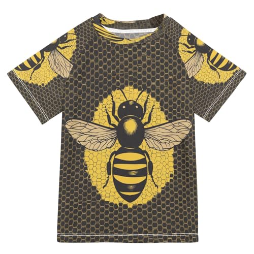 Boys Short Sleeve T-Shirts Cartoon Bees Insect Funny Rashguard Kids Swim Shirts Sun UPF 50+ Multicoloured