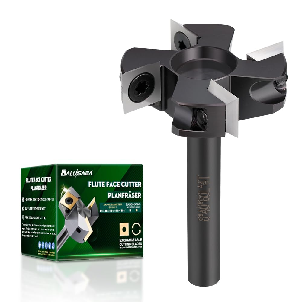 Fraise à planer pour défonceuse avec tige de 8 mm - Diamètre de coupe 40 mm - Équipé de 4 lames interchangeables en carbure de tungstène de 10,5 x 10,5 mm - Fraises pour planer, rainurer et