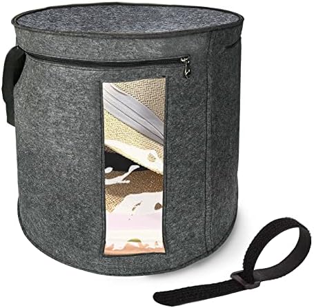 Large Hat Storage Box for Women & Men with Reusable Fastening Tie, DICHAB 18.5''D * 17''H Foldable Sturdy Felt Hat Boxes, Round Hat Organizer for Travel, Stuffed Animal Toy Storage Bin Bag (Hat Box with Fastening Belt)