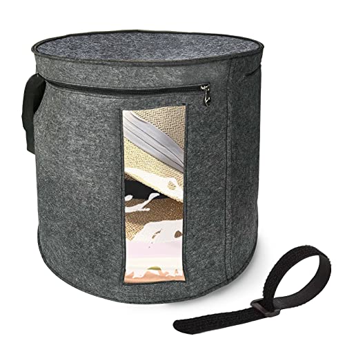 Large Hat Storage Box For Women & Men With Reusable Fastening Tie, Dichab 18.5''D * 17''H Foldable Sturdy Felt Hat Boxes, Round Hat Organizer For Travel, Stuffed Animal Toy Storage Bin Bag (Hat Box With Fastening Belt) #TOP13