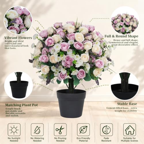 Aoutyers 24" Artificial Potted Flowers for Outdoors, Silk Rose Faux Plants - image 5