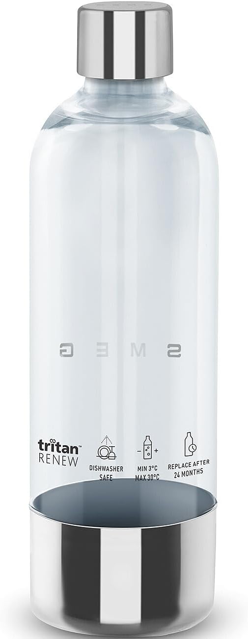 Smeg, SKSB01 800ml Bottle for Soda Water and Soda Machine SKC01, Tritan Renew Plastic and Stainless Steel, 280x83x83mm