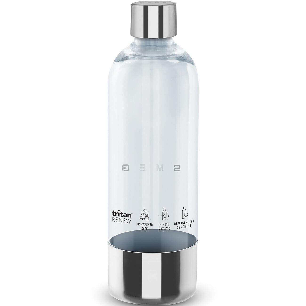 Smeg, Bottiglia per Gasatore d'Acqua SKB01, 800 ml, Compatibile con Soda Maker SKC01, in Plastica Tritan™ Renew e Acciaio Inox, 280x83x83 mm