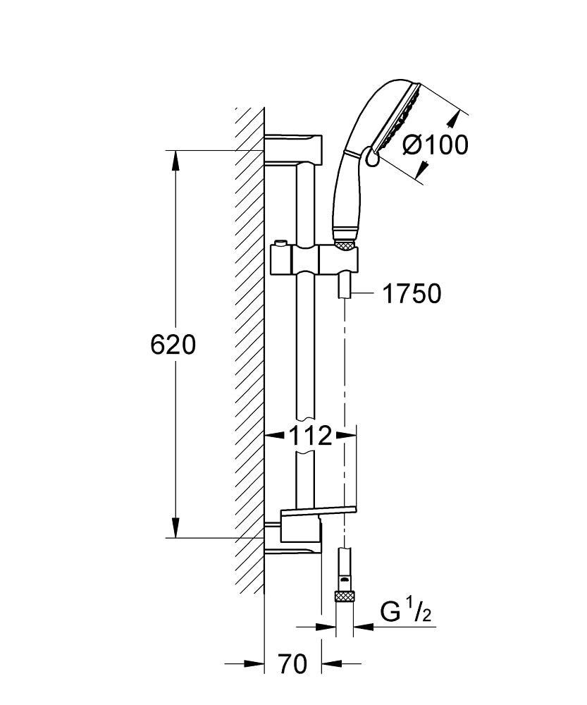 GROHE Tempesta Set Saliscendi Doccia (4 getti, asta 900 mm, flessibile 1,75 m, SpeedClean anticalcare), Cromo, 27609001
