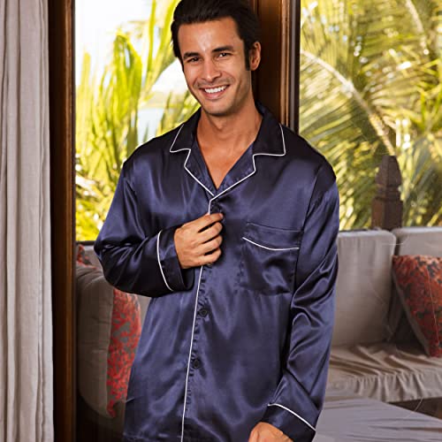 Alexander Del Rossa Mens Satin Pajamas Set, Satin Pajamas for Men, Satin PJ Set Men2