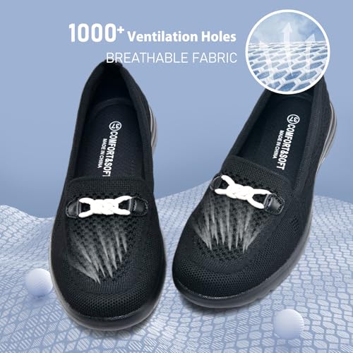 Image of Buyrew Loafers for Women - Comfortable Mesh Knit Slip On Walking Shoes with Arch Support - Dressy Business Casual Work Flats for Standing All Day - Lightweight Breathable Penny Loafers