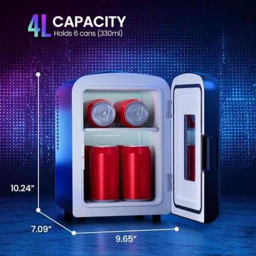 Image of Electactic 4L Mini Fridge for Bedroom with LED Gaming Light, 110V AC /12V DC Mini Refrigerator for Home and Car, 6-Can Portable Fridge for Car,Gaming Room,Dorm,Food,Drinks,Cosmetics and Skincare,Black