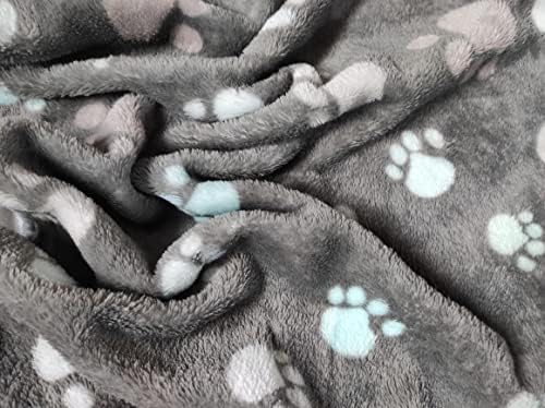 1 Pack of 2 Puppy, Cats & Small Animal Blanket Super Soft & Fluffy Fleece Mat Grey/Blue PAW pattern, cute Blanket, Fleece Pet Pad, 40 * 60 CM