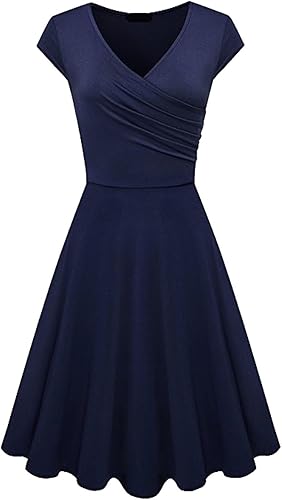 Miniatura 2 de Vestidos casuales para mujer 2023, de moda, manga corta, cuello en V, color sólido, ajustado, para citas, para caminar