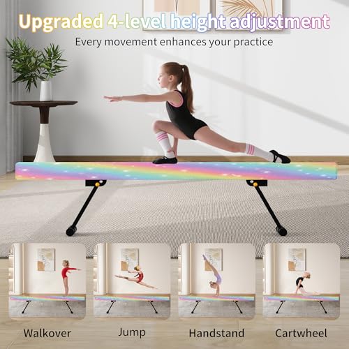 EL&IT·Wings 8ft Gymnastic Balance Beam,Adjustable High and Low Level Floor Beam - Highly Stable - Gym Practice Training Equipment for Kids Children Girls Home (Colorful)