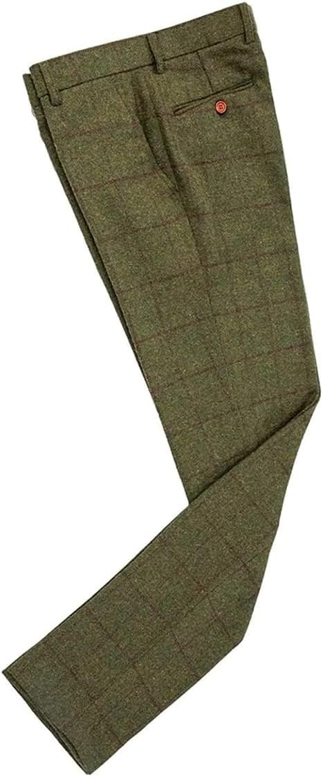 Men's Suit Pants Tweed Herringbone Pleat-Front Casual Wool Mens Vintage Dress Trousers