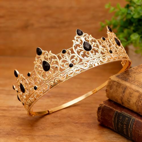 YOUlDIANZI King Crown for Men, Prince Diadem, Royal Medieval Cosplay Birthday Prom Halloween Hair Accessories (Gold Black) by YOUlDIANZI - Used condition - Image 4