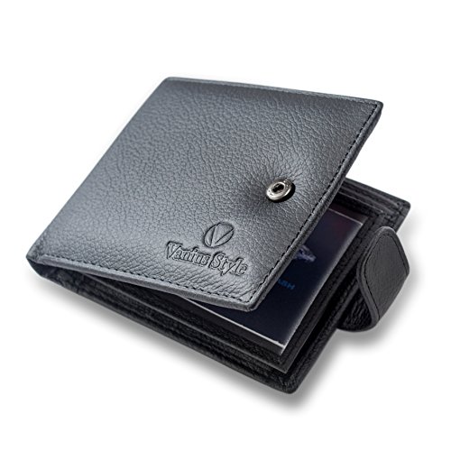 Black Leather - Safe Wallet for Men's Premium Trifold - with RFID Blocking and Coin Pocket - Your money is safe