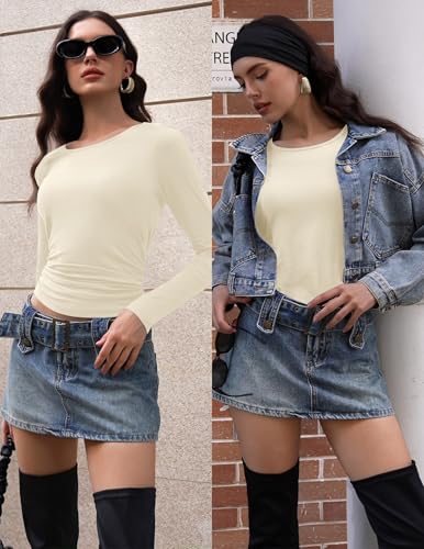 Ekouaer Long Sleeve Shirts for Women 3 Pack Scoop Neck Fitted Tops Thermal Undershirt Stretch Base Layer Soft Tee XS-XXL3