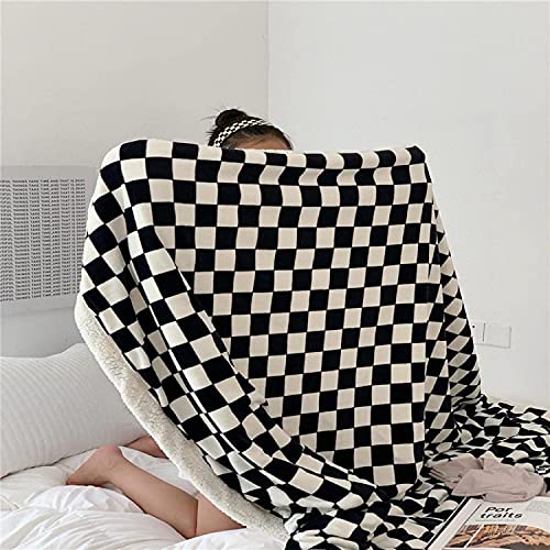 Sedefen Plaid Polaire à Carreaux Noir Blanc 100x150cm Sherpa Couverture Double Face Hiver Couverture Lit Damier Réversible Enfant Adulte Doux Chaud Jeté Canapé Flanelle Couvre Lit