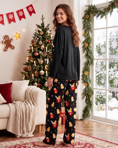 Image of 2 Piece Womens Pajama Sets Long Sleeve Sleepwear with Pants Soft Crewneck Loungewear Ladies Pj Set