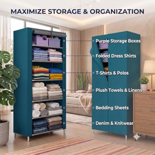 Image of Ulif Multipurpose ๐๐ผ๐น๐น๐ฎ๐ฝ๐๐ถ๐ฏ๐น๐ฒ ๐ช๐ฎ๐ฟ๐ฑ๐ฟ๐ผ๐ฏ๐ฒ Cabinet | ๐๐ผ๐น๐ฑ๐ฎ๐ฏ๐น๐ฒFabric Organizer with ๐ฒ ๐ฆ๐ต๐ฒ๐น๐๐ฒ๐ | Portable Clothes ๐ฆ๐๐ผ๐ฟ๐ฎ๐ด๐ฒ ๐ฅ๐ฎ๐ฐ๐ธ for Bedroom (FIROZI)