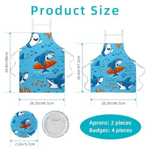 Tablier de cuisine imprimé requin poisson corail avec 4 broches pratiques lot de 2 - 2