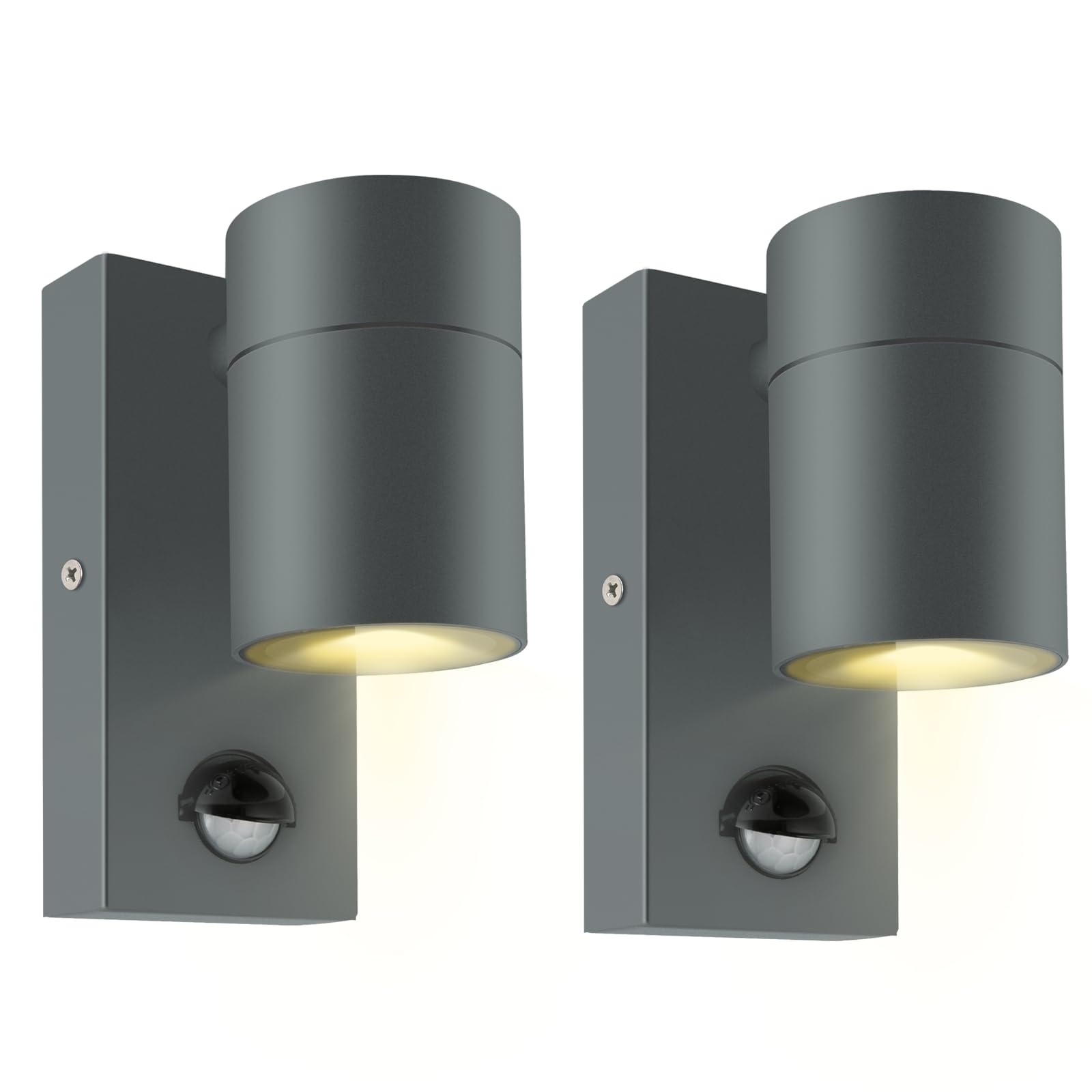 Kerry Outdoor Motion Sensor Wall Lights, Downward Outside Lighting Mains Powered, IP44 Anthracite Grey Stainless Steel Downlight, Exterior PIR Detector Security Fixture for Front Door, Porch - 2 Pack